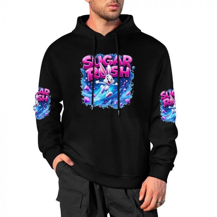Sugar Rush Hoodie – Black Hoodie with Pink Bubble Lettering and Candy Bunny Graphic - Image 4