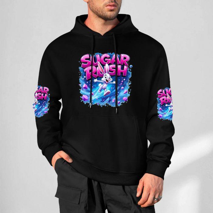 Sugar Rush Hoodie – Black Hoodie with Pink Bubble Lettering and Candy Bunny Graphic - Image 5