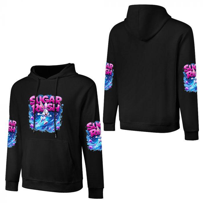 Sugar Rush Hoodie – Black Hoodie with Pink Bubble Lettering and Candy Bunny Graphic - Image 3