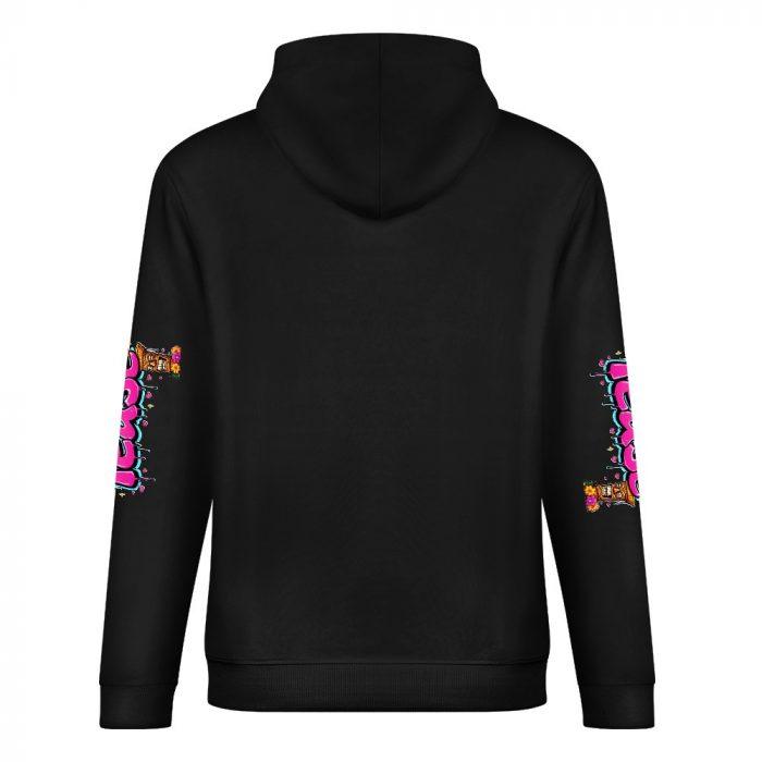 Tiki Tease Hoodie – Black Hoodie with Tropical Graffiti Logo and Sleeve Prints - Image 6