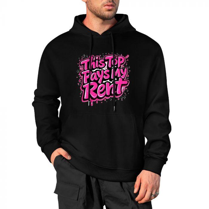 This Top Pays My Rent Hoodie – Black Hoodie with Bold Pink Hustle Graphic - Image 4