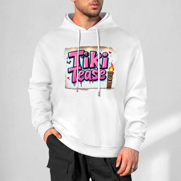 Tiki Tease Hoodie – Vintage Poster Graffiti Hoodie with Tiki Torch Graphic - Image 4