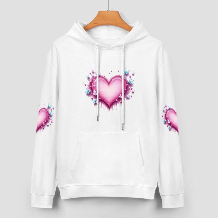 Triple Graffiti Heart Hoodie – Dripping Pink Heart and Butterfly Sleeve Hoodie - Image 2