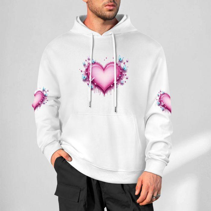 Triple Graffiti Heart Hoodie – Dripping Pink Heart and Butterfly Sleeve Hoodie - Image 4