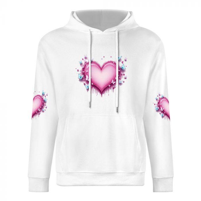 Triple Graffiti Heart Hoodie – Dripping Pink Heart and Butterfly Sleeve Hoodie