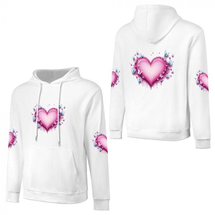 Triple Graffiti Heart Hoodie – Dripping Pink Heart and Butterfly Sleeve Hoodie - Image 5