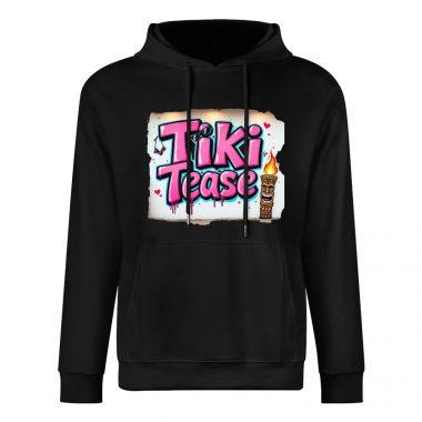 Tiki Tease Hoodie – Black Hoodie with Retro Graffiti Logo and Torch Graphic