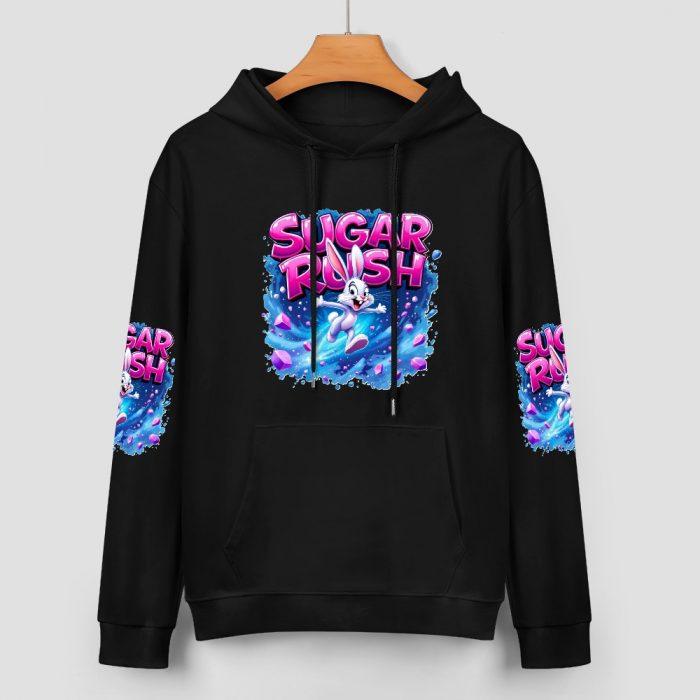 Sugar Rush Hoodie – Black Hoodie with Pink Bubble Lettering and Candy Bunny Graphic - Image 2
