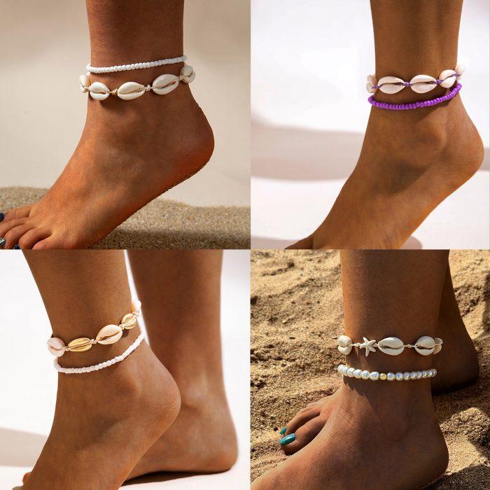 Color Contrasting Shells Hand-knitted Anklets - Image 2