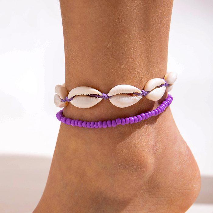 Color Contrasting Shells Hand-knitted Anklets - Image 4