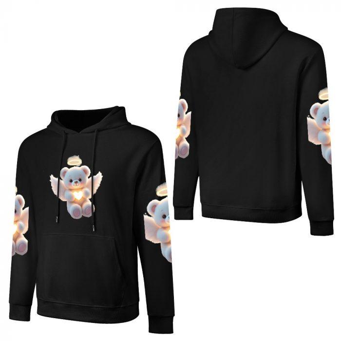 Angel Heart Bear Hoodie – Black Hoodie with Halo Teddy and Glowing Chest Heart - Image 3