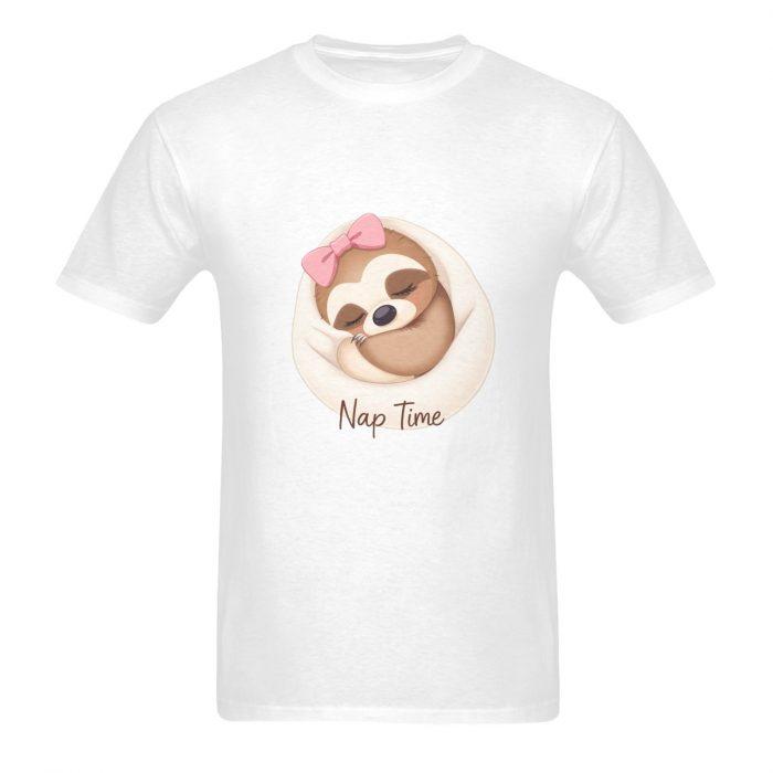 Nap Time Sloth – Cute Sleepy Graphic T-Shirt with Bow（Made in USA，Ships to USA Only） - Image 3