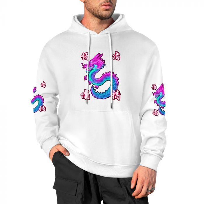 Neon Dragon Hoodie – Tokyo Street Style Hoodie with Blue and Pink Dragon Print - Image 3