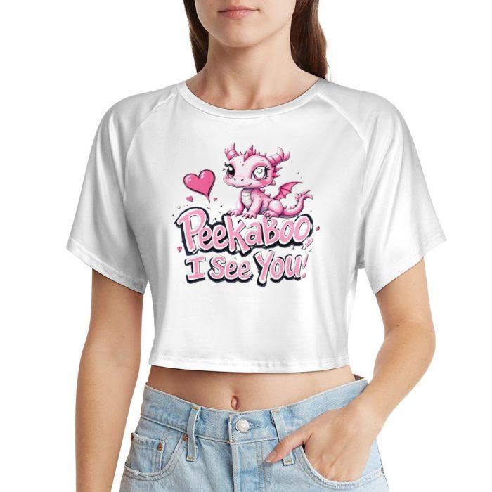 Peekaboo I See You! Pink Baby Dragon Crop Tee - Image 5