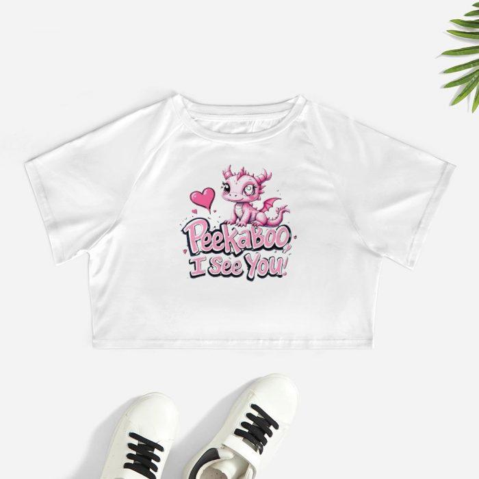 Peekaboo I See You! Pink Baby Dragon Crop Tee - Image 2
