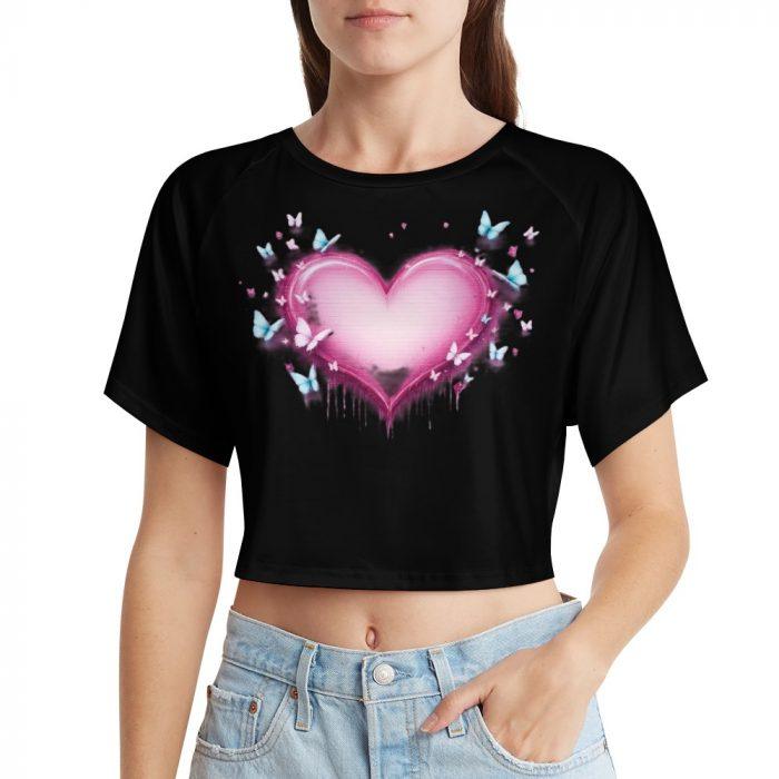 Glow-Up Butterfly Heart Crop – Pink Drip & Blue Wings Tee - Image 10