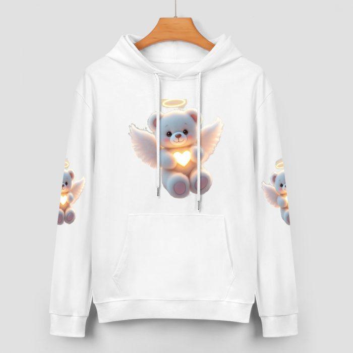 Glow Heart Angel Bear Hoodie – Soft White Hoodie with Wings, Halo & Glowing Chest Graphic - Image 2