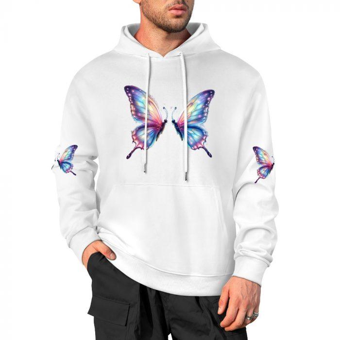 Rainbow Butterfly Hoodie – White Hoodie with Colorful Butterfly Chest and Sleeve Print - Image 3