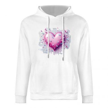 Dripping Graffiti Heart Hoodie – Pink Butterfly Street Art Hoodie for Girls