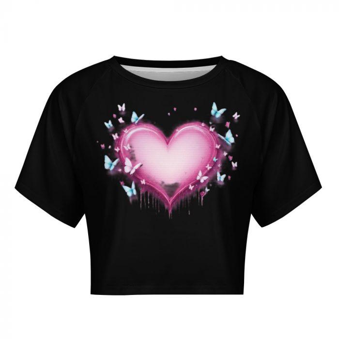 Glow-Up Butterfly Heart Crop – Pink Drip & Blue Wings Tee - Image 8