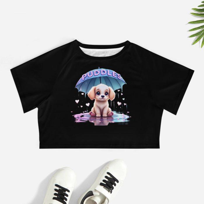 Puddles Puppy Under Umbrella Crop Top – First Kiss Butterflies Collection - Image 7