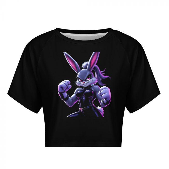 Purple Fighter Bunny Crop Top – Bold Cartoon Bunny Girl Graphic Tee for Women - Image 8