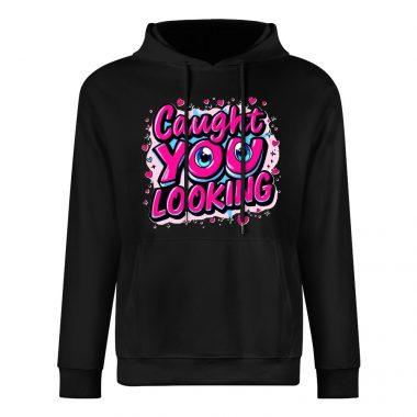 Caught You Looking Hoodie – Black Hoodie with Flirty Bubble Lettering and Cartoon Eyes