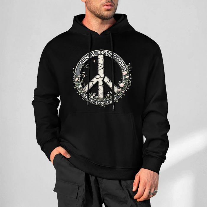 Gen Z Brewing Peace Hoodie – Black Hoodie with Floral Peace Sign and "Since You’re Still Here" Slogan - Image 5