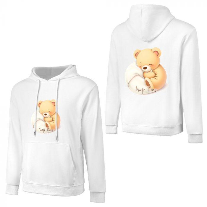 Nap Time Teddy Hoodie – Cozy White Hoodie with Sleeping Bear Graphic - Image 5