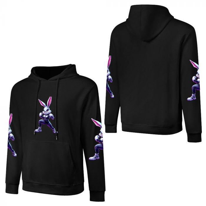 Bad Bunny Hoodie – Black Hoodie with Tough Bunny Fighter Graphic and Sleeve Prints - Image 3