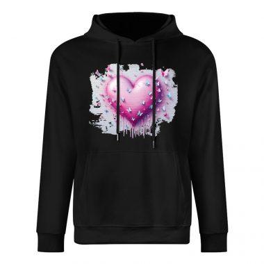 Dripping Heart Hoodie – Black Hoodie with Pink Butterfly Heart Graffiti Graphic