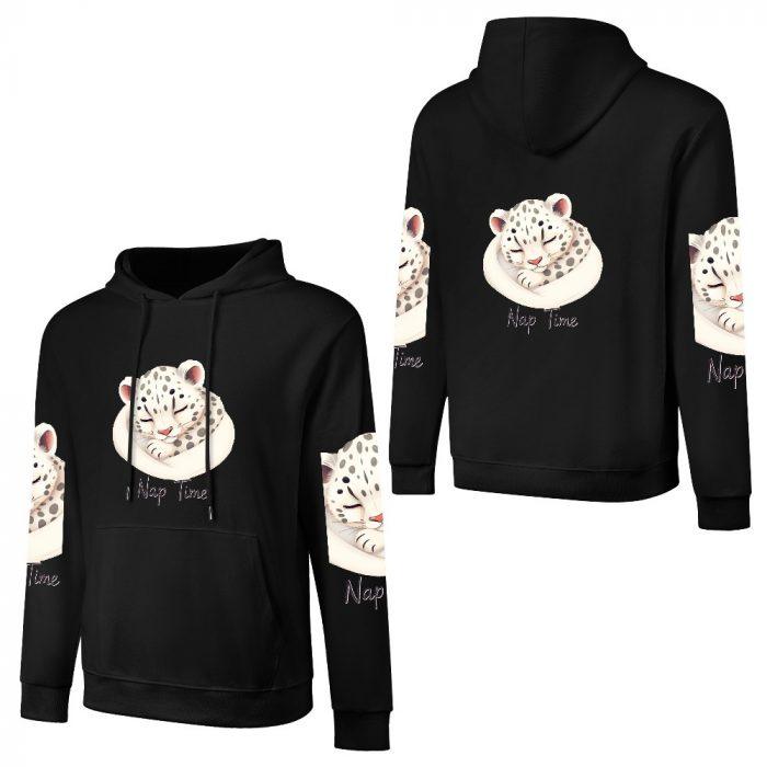 Nap Time Hoodie – Cozy Black Hoodie with Sleepy Snow Leopard Cub - Image 3
