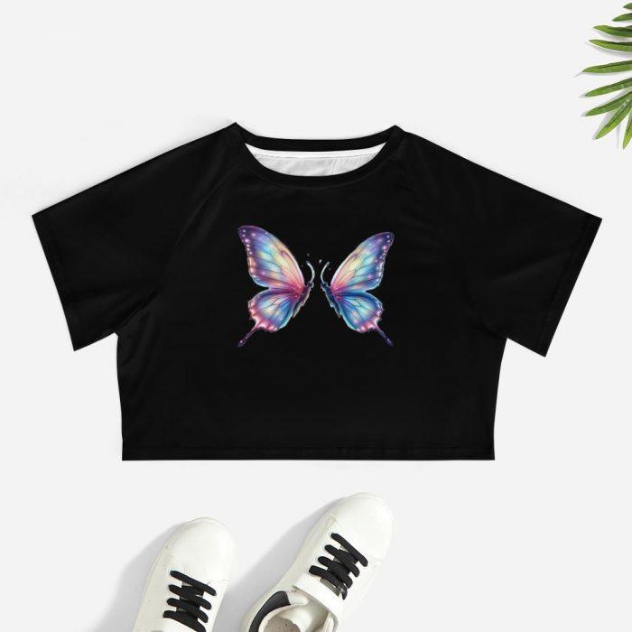 Rainbow Wings Butterfly Crop – Soft Gradient Dream Tee - Image 7