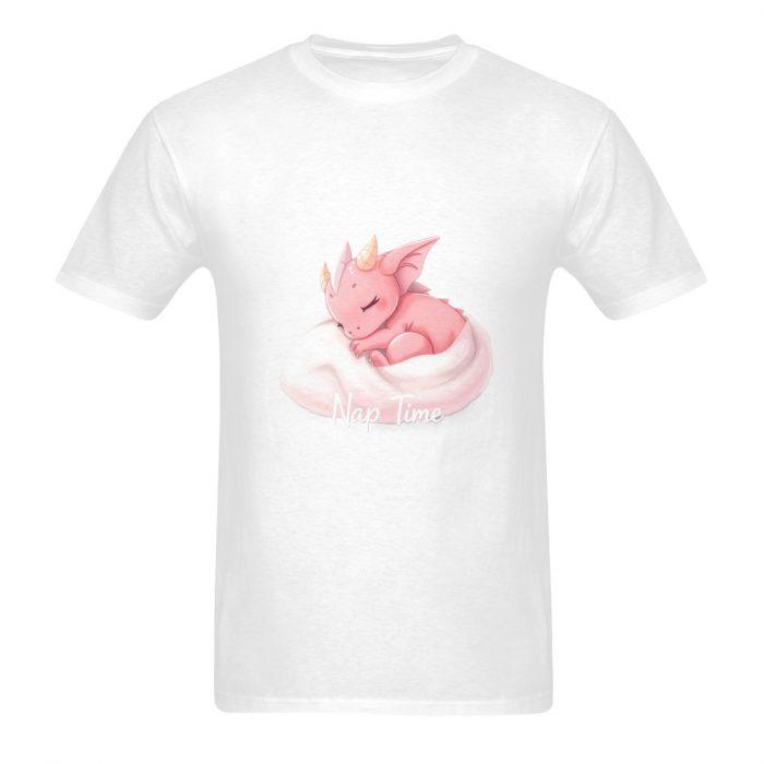 Nap Time Dragon – Soft Pink Fantasy Creature Graphic T-Shirt（Made in USA，Ships to USA Only） - Image 3