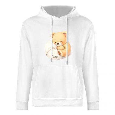 Nap Time Teddy Hoodie – Cozy White Hoodie with Sleeping Bear Graphic