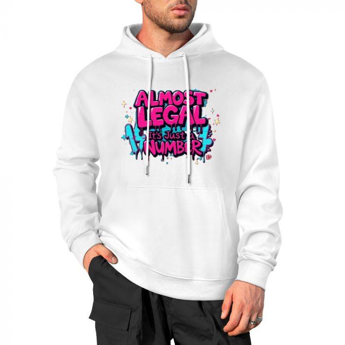 Almost Legal Hoodie – Graffiti Blue “It’s Just a Number” Flirty Birthday Hoodie - Image 3