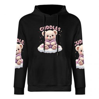 Cuddles Hoodie – Black Hoodie with Cute Teddy Bear and Matching Sleeve Prints