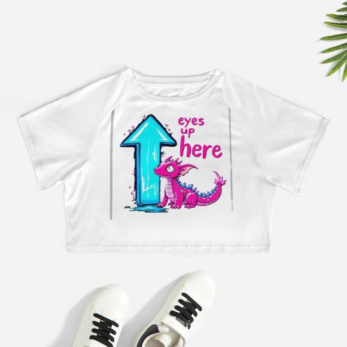 Eyes Up Here Crop – Pink Dragon Flirt Tee with Arrow Graphic - Image 2