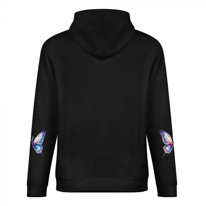 First Kiss Butterflies Hoodie – Black Hoodie with Colorful Butterfly Sleeves and Dreamy Logo - Image 6
