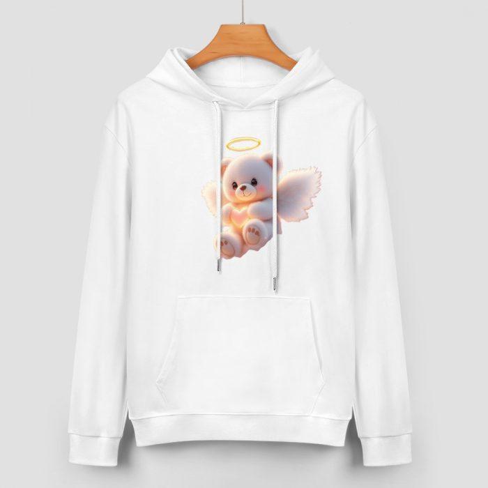 Angel Bear Hoodie – Soft White Hoodie with Glowing Halo Teddy and Wing - Image 2