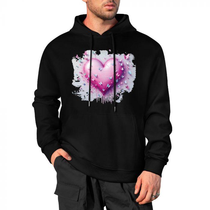 Dripping Heart Hoodie – Black Hoodie with Pink Butterfly Heart Graffiti Graphic - Image 4