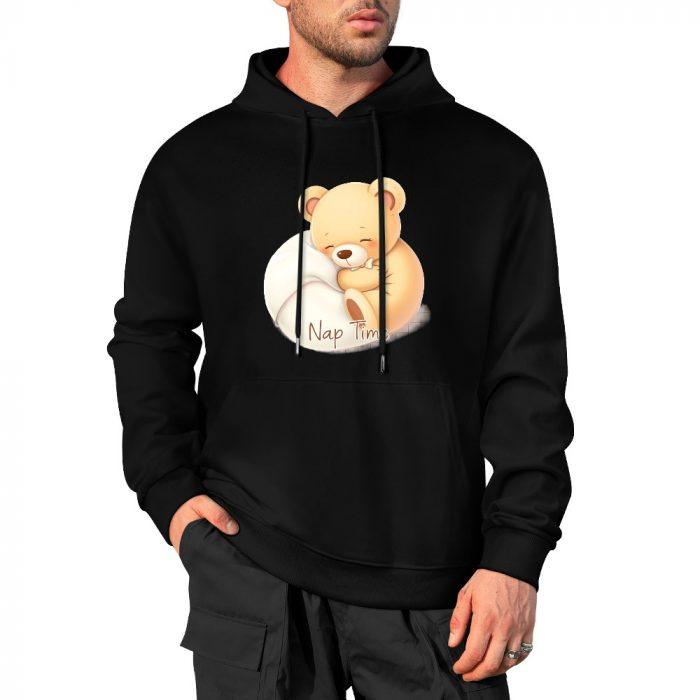Nap Time Bear Hoodie – Black Hoodie with Cozy Sleeping Teddy Graphic - Image 4
