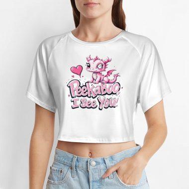 Peekaboo I See You! Pink Baby Dragon Crop Tee