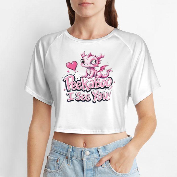 Peekaboo I See You! Pink Baby Dragon Crop Tee