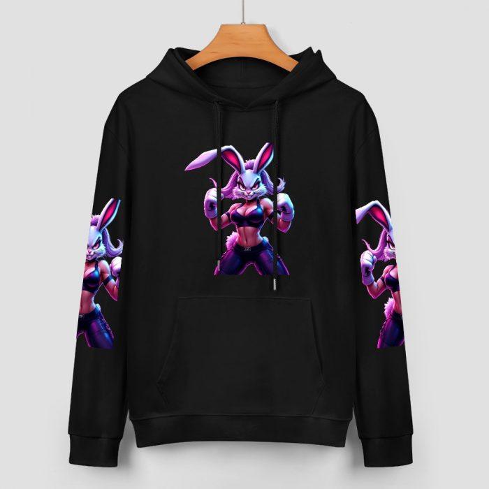 Bad Bunny Hoodie – Black Hoodie with Flirty Buff Bunny Graphic and Sleeve Prints - Image 2