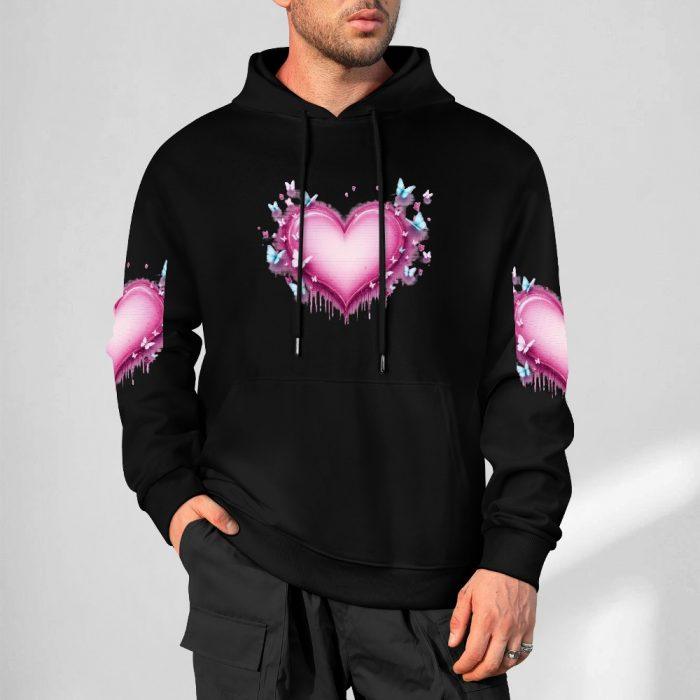 Butterfly Drip Heart Hoodie – Black Hoodie with Pink Graffiti Heart and Sleeve Graphics - Image 5