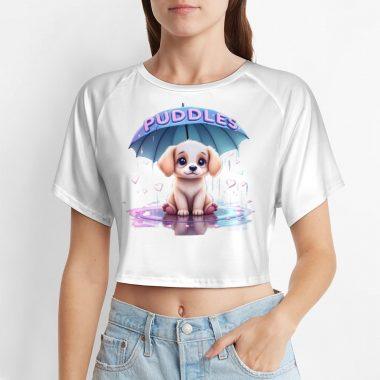 Puddles Puppy Under Umbrella Crop Top – First Kiss Butterflies Collection