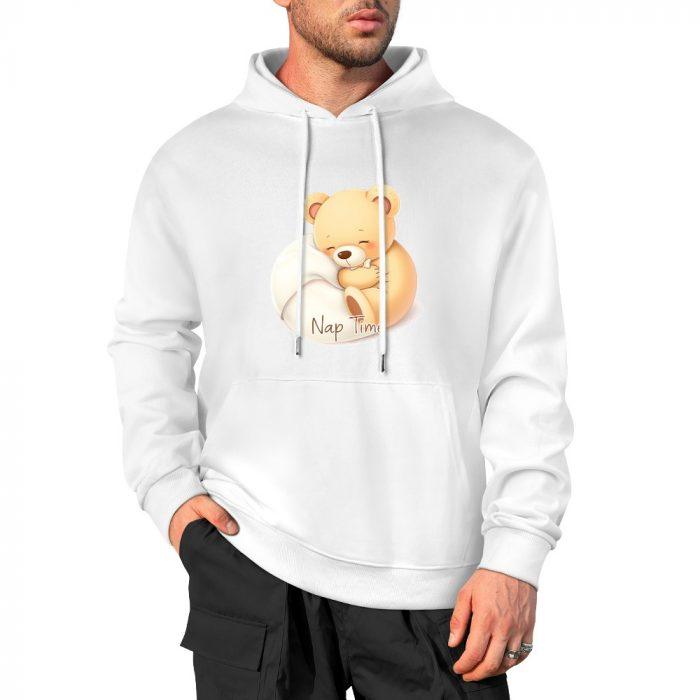 Nap Time Teddy Hoodie – Cozy White Hoodie with Sleeping Bear Graphic - Image 3
