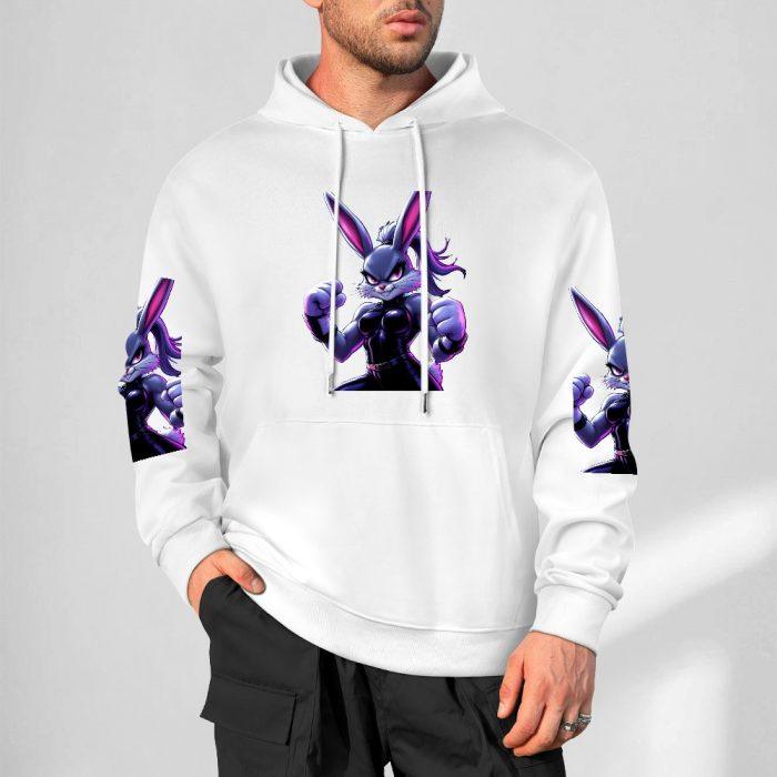 Dark Bunny Brawler Hoodie – White Combat Bunny Streetwear - Image 4