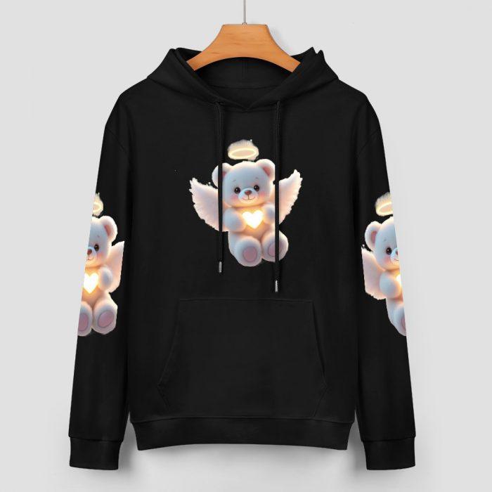 Angel Heart Bear Hoodie – Black Hoodie with Halo Teddy and Glowing Chest Heart - Image 2